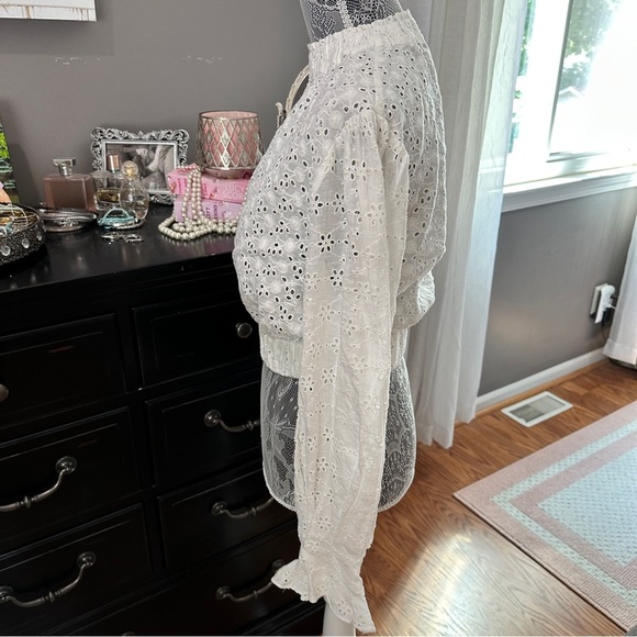 AllSaints Luna Broderie Eyelet Embroidered Linen Cotton Top White Size 6 - Picture 5 of 16